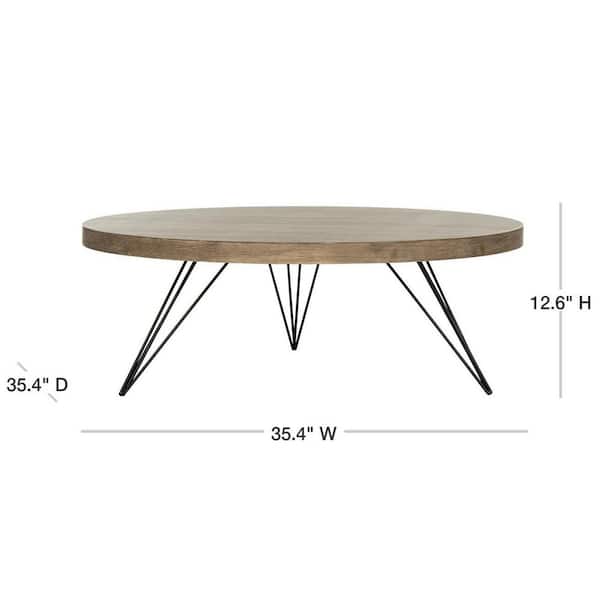 Safavieh Mansel 36 In Light Oak Black, Light Wood Round Coffee Table With Black Legs
