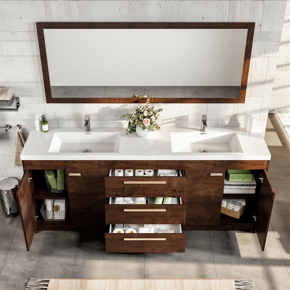 Lugano 84" Rosewood Modern Freestanding Double Vanity with Integrated White Acrylic Sinks