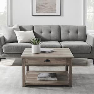 30 in. Gray Wash Medium Square Wood Coffee Table with Drawers