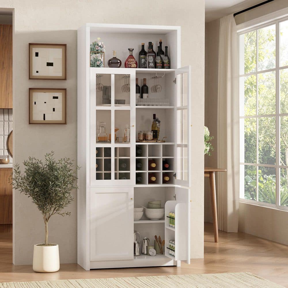 Harper & Bright Designs White 31.5 in. W Wine Cabinet with Glass Doors ...