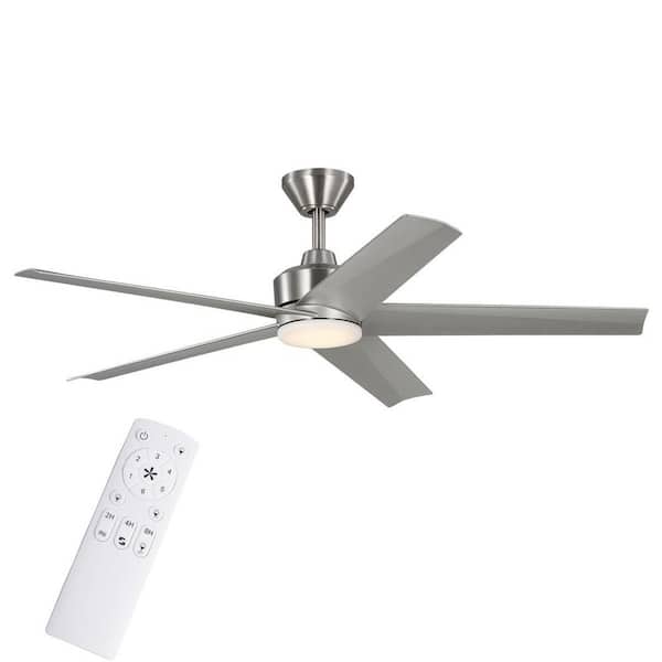 Ludlow 52 in. Brushed Nickel Downrod Standard Ceiling Fan with DC Motor, White Adjustable LED light, and Remote Control
