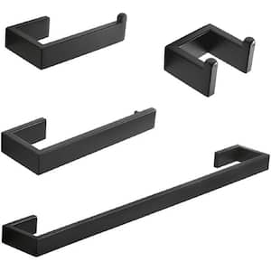 4-Piece Wall Mounted Bath Hardware Set with Towel Ring Toilet Paper Holder and Towel Bar in Black