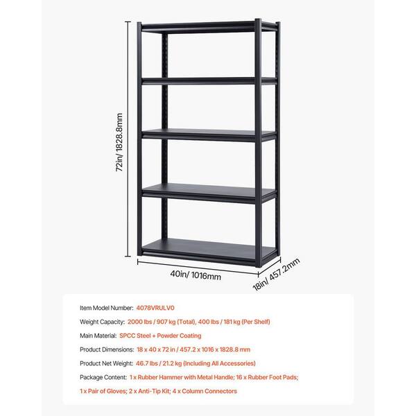 VEVOR Storage Shelves, 2500 lbs, 5 Tier Heavy Duty