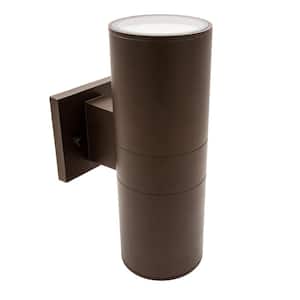 Brown LED Outdoor Wall Cylinder Light with Up and Down Sconce Light