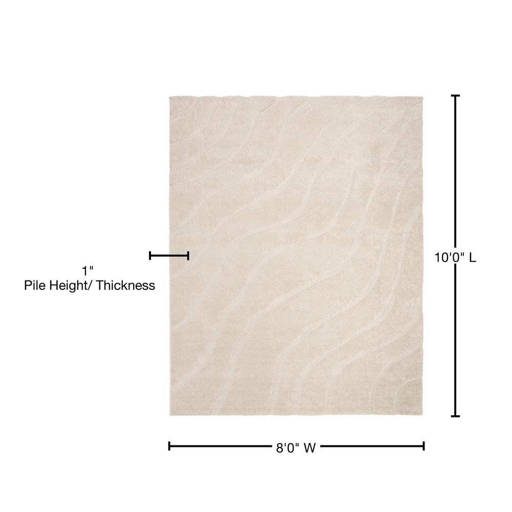Cream 8' x 10' Synthetic Shag Area Rug