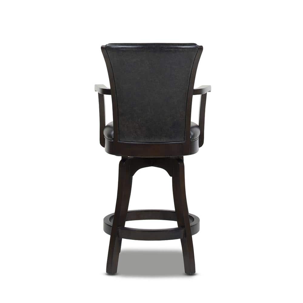 Williams 27" Swivel Counter Height Bar Stool in Vintage Black Faux Leather and Wood
