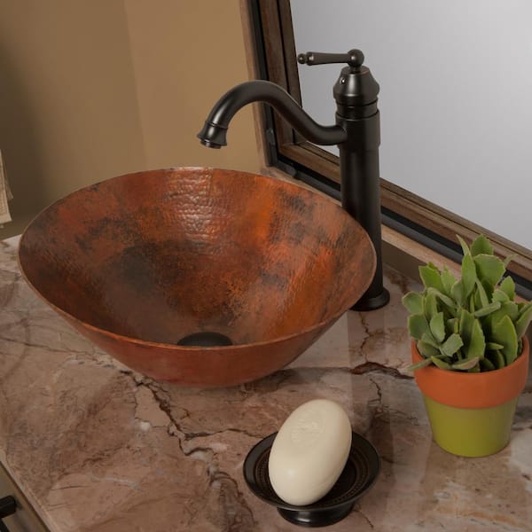 Novatto Bilboa Oval Copper Vessel Sink with Drain and Faucet in Oil Rubbed Bronze