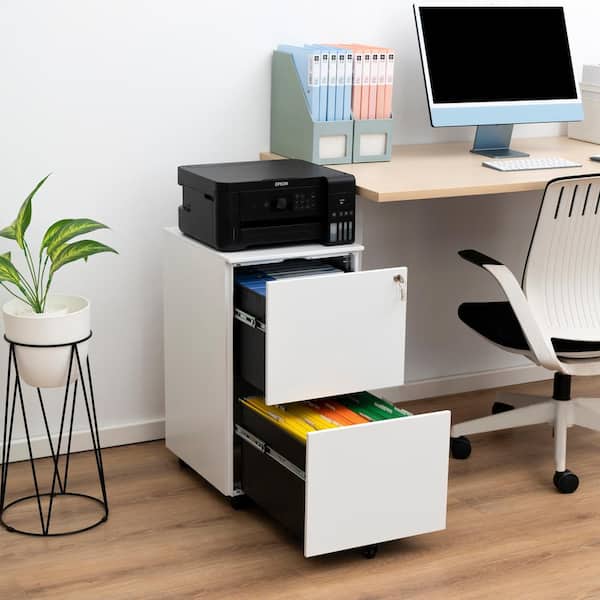 Unbranded 2-Drawer White Metal 15 in. W Lateral Mobile File Cabinet with and Wheels for Legal/Letter Size