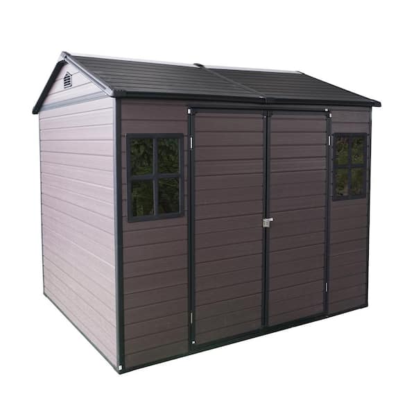 96 in. W x 75 in. D x 85 in. H Brown Polypropylene Outdoor Storage Cabinet with Floor and 2-Windows