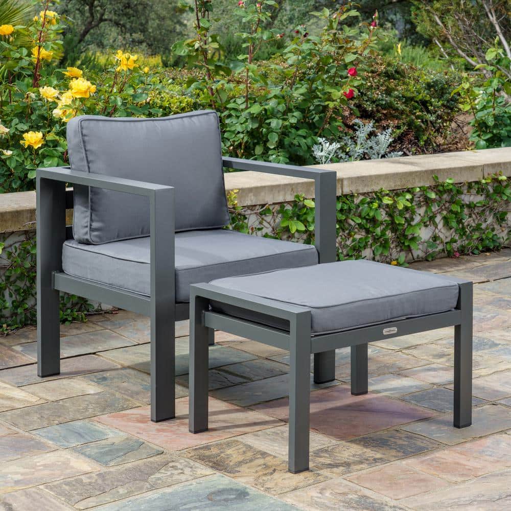 Lakeview Charcoal 17'' Modern Aluminum Outdoor Ottoman with Cushion