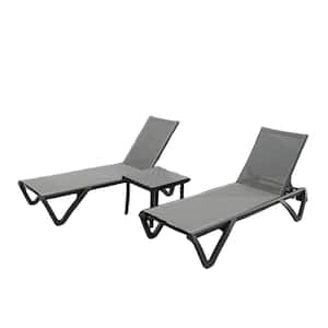Gray Outdoor Aluminum Chaise Lounge Set Patio Sunbathing Chairs with 5 Adjustable Positions and Side Table