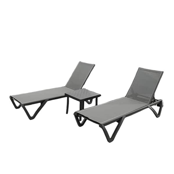 ITOPFOX Gray Outdoor Aluminum Chaise Lounge Set Patio Sunbathing Chairs with 5 Adjustable Positions and Side Table