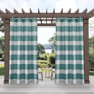 Cabana Stripe Teal Stripe Light Filtering Grommet Top Indoor/Outdoor Curtain Panel, 54 in. W x 120 in. L (Set of 2)