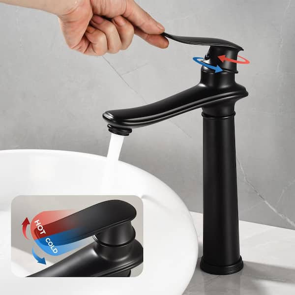 Single Handle Single Hole Bathroom Vessel Sink Faucet, Waterfall Bathroom Sink Faucet in Matte Black