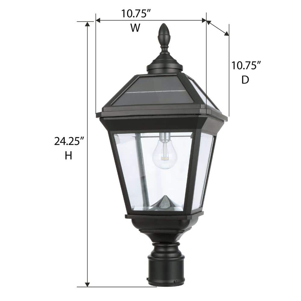 Imperial Black Aluminum Solar Lamp Post with Clear Glass