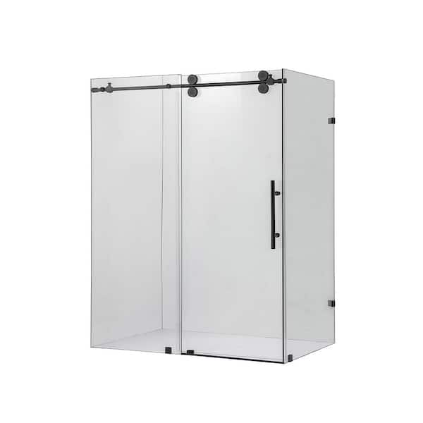 ROSWELL Villena 64 in. W x 78 in. H Rectangle Sliding Frameless Corner Shower Enclosure in Matte Black with Clear Glass