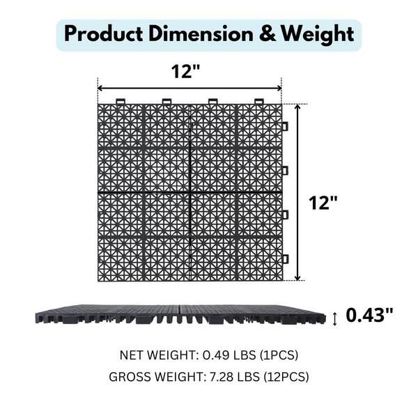 Siavonce 12 in. x 12 in. Black Interlocking Deck Tiles Plastic Waterproof Outdoor Bathroom Shower Balcony Porch Pack of 12