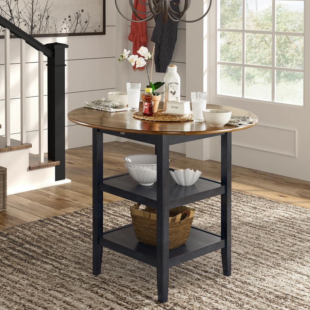 HomeSullivan Antique Denim 2-Side Drop Leaf Round Counter Height Table ...