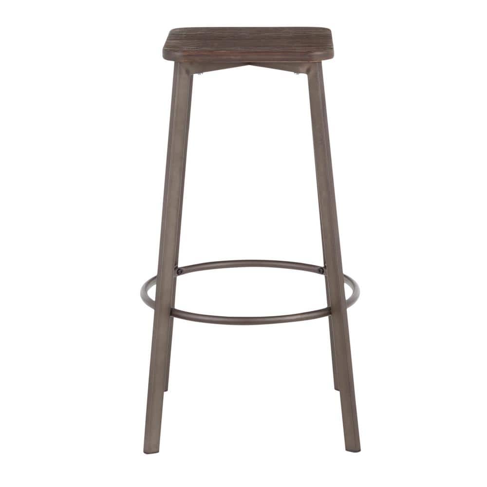 Clara Industrial Gray and Brown Metal Bar Stools, Set of 2