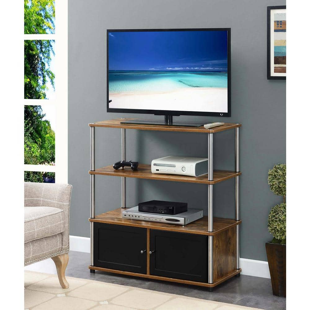 Barnwood Highboy TV Stand with Storage Cabinets and Shelving