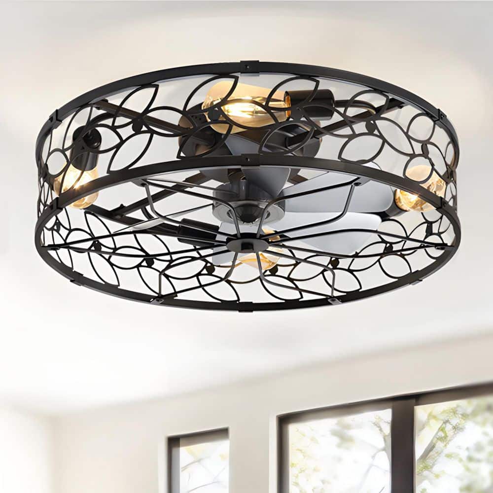 23 in. Indoor Black Quiet 6-Speed Modern Fandelier Flush Mount Ceiling Fan with E26 Bulb Base Remote Control Included price history on PriceWatchPro