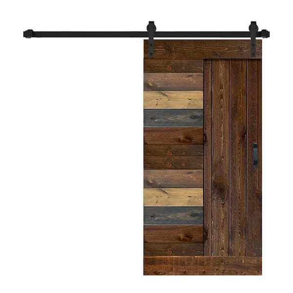 ISLIFE L Series 42 in. x 84 in. Multicolor Finished Solid Wood Sliding Barn Door with Hardware Kit - Assembly Needed