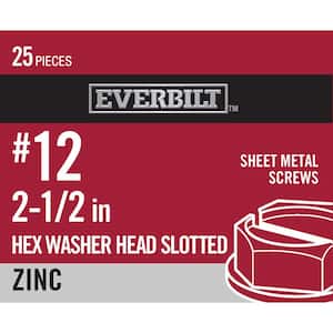 #12 x 2-1/2 in. Slotted Hex Head Zinc Plated Sheet Metal Screw (25-Pack)