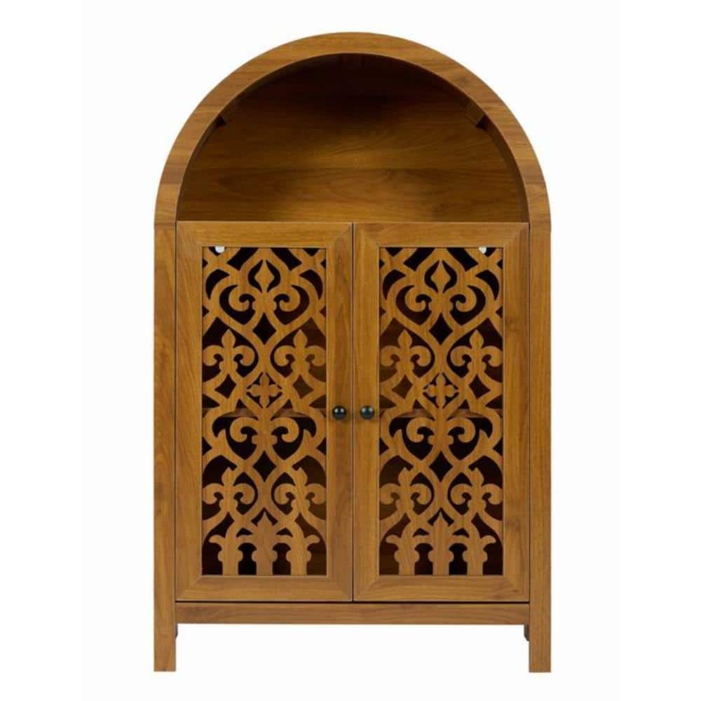 AP-Studio Vintage 44.4 in. Brown Wood 3-Tier Hand-Carved Arched Accent Bookcase with Open Storage & 2 Doors