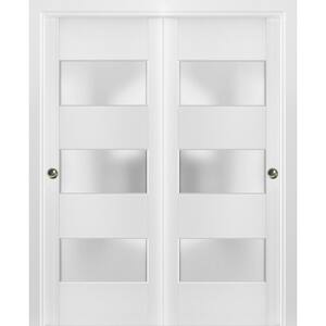 4070 56 in. x 80 in. 3 Panel White Finished Pine Wood Sliding Door with Bypass Closet Hardware
