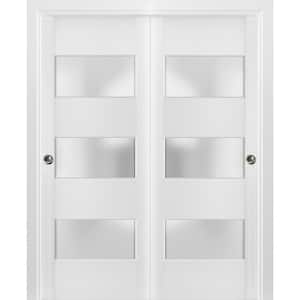 4070 56 in. x 96 in. 3-Panel White Finished Pine Wood Sliding Door with Bypass Closet Hardware