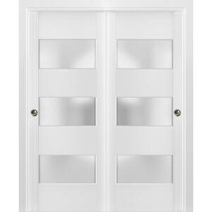 4070 64 in. x 96 in. 3 Panel White Finished Pine Wood Sliding Door with Bypass Closet Hardware