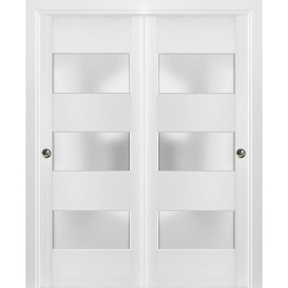 Sartodoors 4070 72 in. x 80 in. 3 Panel White Finished Pine Wood ...
