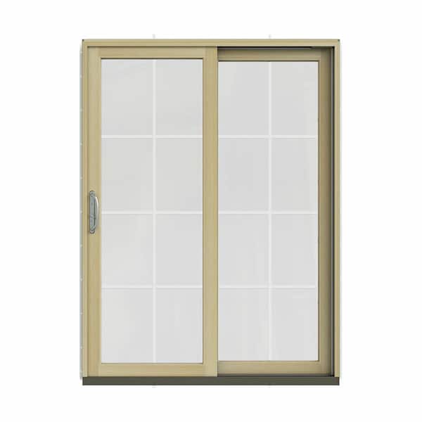 JELD-WEN 60 in. x 80 in. W-2500 Contemporary White Clad Wood Right-Hand 8 Lite Sliding Patio Door w/Unfinished Interior