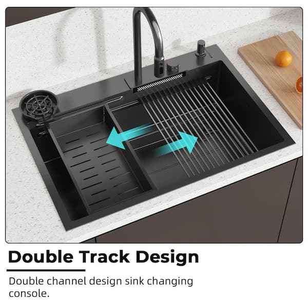 FUFU&GAGA 33.2 in. W Drop-In Single Bowl Matte Black