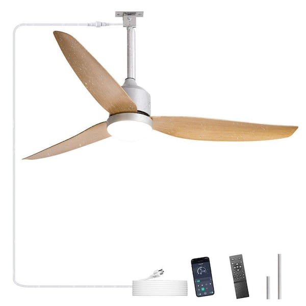 52 in. Beige Brush White Downrod Mount Waterproof Standard Ceiling Fan with Light for Outdoor Dimmable Included APP