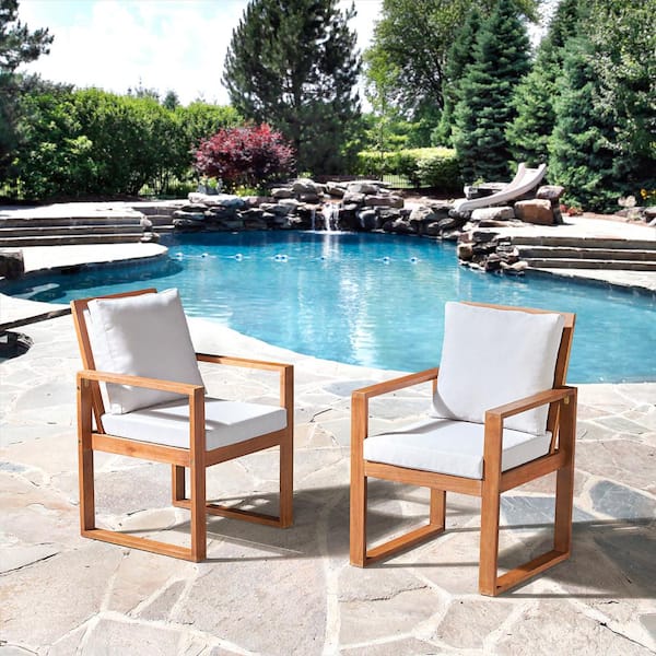 Pure Garden Weston Eucalyptus Wood Outdoor Dining Chairs with Gray