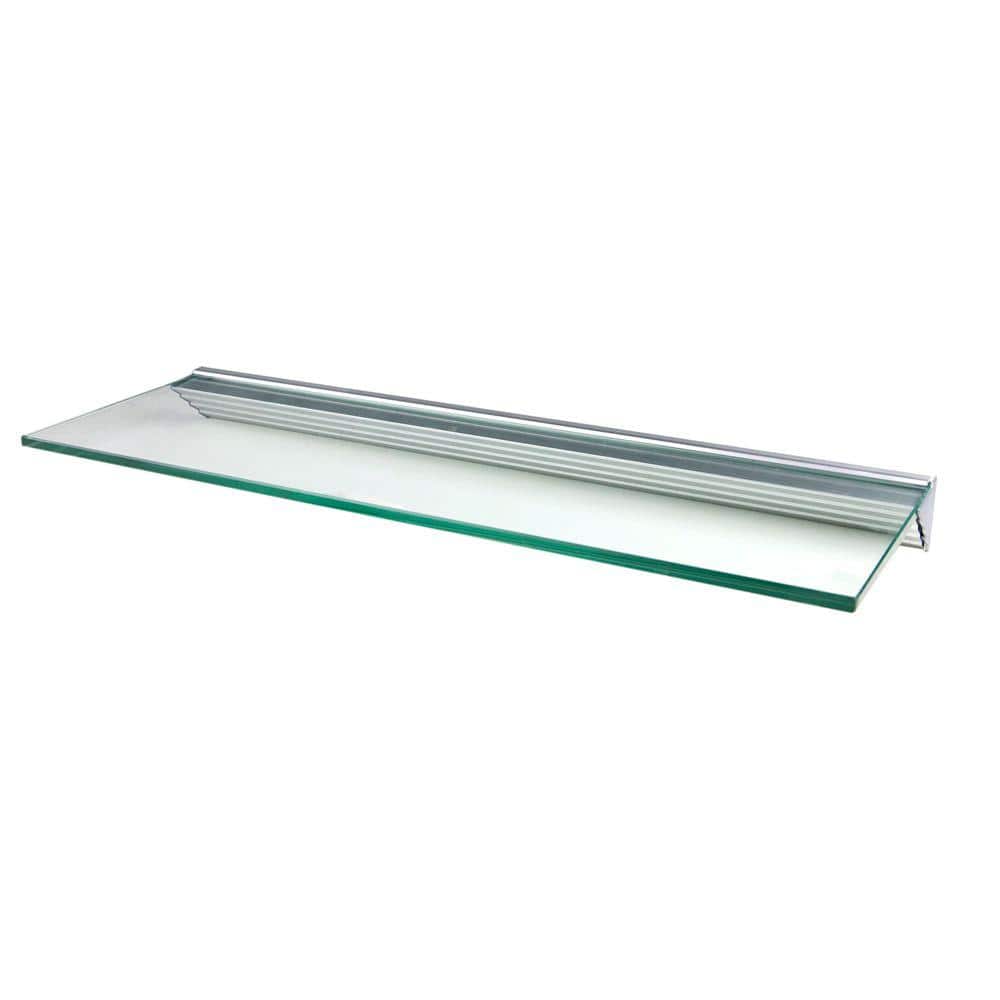 Glacier Clear Glass Floating Wall Shelf with Silver Bracket