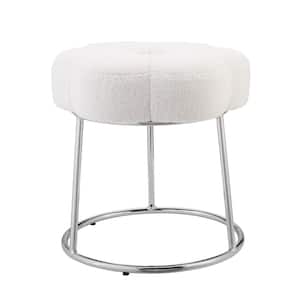 Vanessa Off-White and Chrome Metal 17.75 in. Tall Makeup Vanity Stool