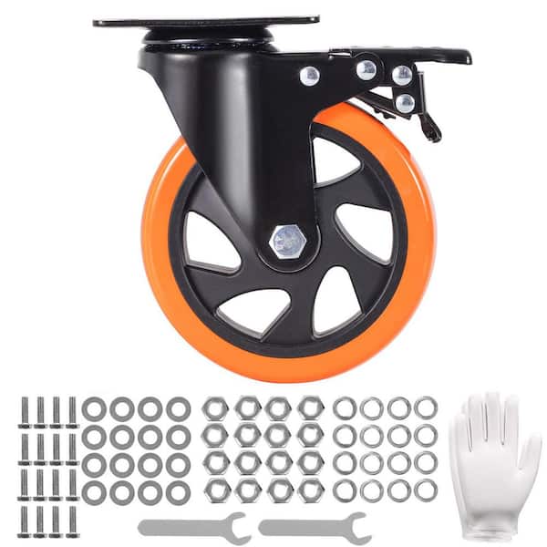 Hand Truck Swivel Plate Casters,  Security A/B Locking, No Noise PVC Wheels, Heavy Duty 1800 lbs. Load Capacity