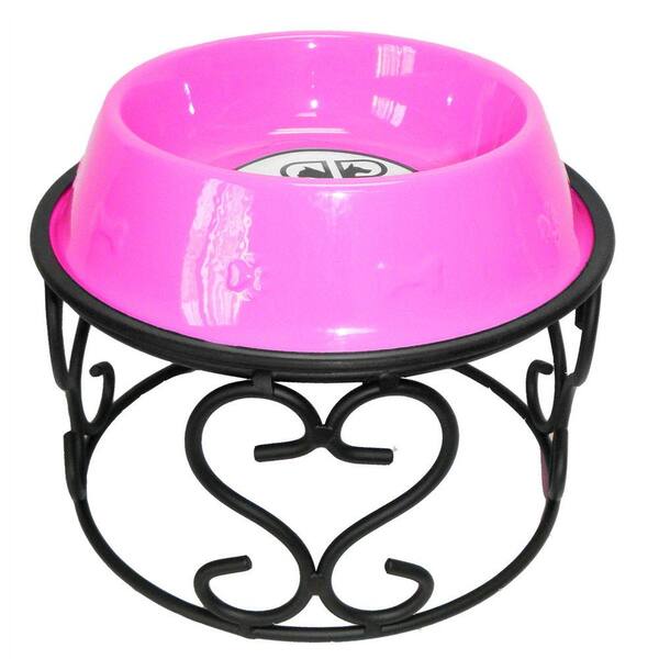 Platinum Pets 6.25 Cup Wrought Iron Scroll Single Feeder with Embossed Non-Tip Bowl in Pink