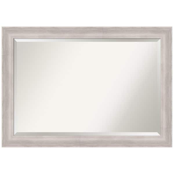 Amanti Art Beachwood Grey 41 in. x 29 in. Beveled Coastal Rectangle Wood Framed Bathroom Wall Mirror in Gray