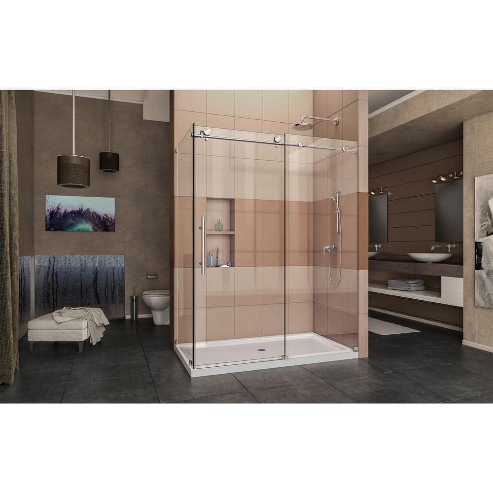 Enigma-X Polished Stainless Steel Frameless Sliding Shower Enclosure with Clear Glass