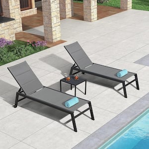 Aluminum Outdoor Chaise Lounge Patio Lounge Chair with Wheels and Side Table Extended Edition (Set of 2)