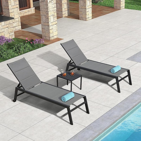 PURPLE LEAF Aluminum Outdoor Chaise Lounge Patio Lounge Chair with Wheels and Side Table Extended Edition (Set of 2)