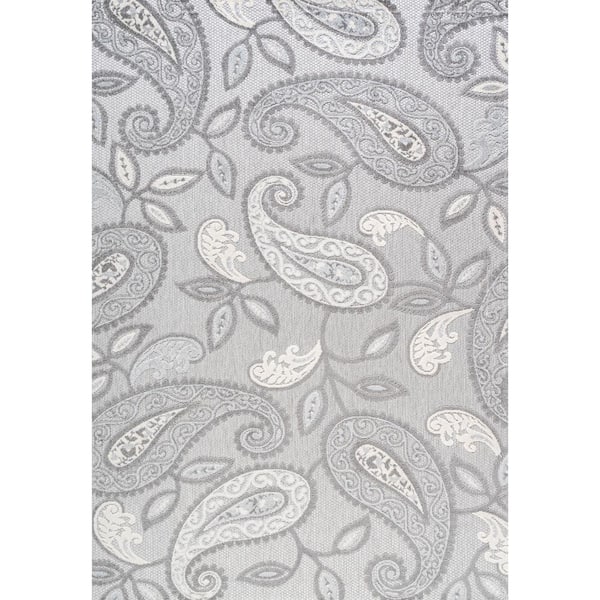 Julien Paisley High-Low Light Gray/Ivory 4 ft. x 6 ft. Indoor/Outdoor Area Rug
