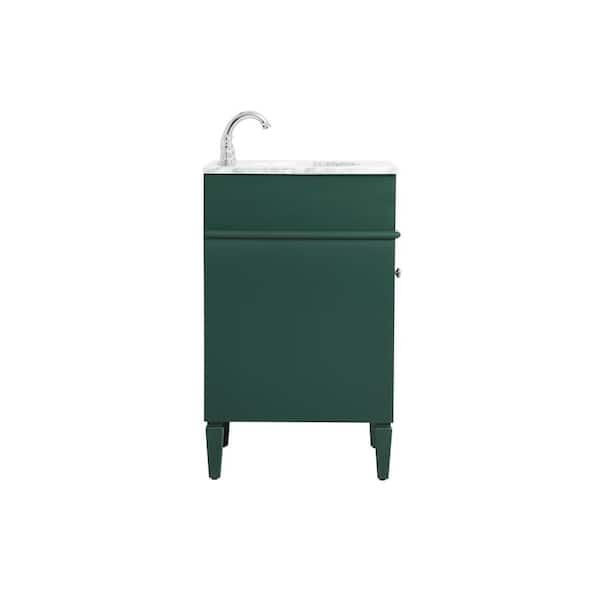 Timeless Home 21 in. W Single Bath Vanity in Green with Marble Vanity Top in Carrara with White Basin