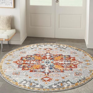 Passion Grey Multicolor 8 ft. x 8 ft. Center medallion Traditional Round Area Rug