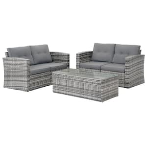 Wonderful Gray 5-Pieces Wicker and inner Aluminum Frame Patio Conversation Set with Gray Cushions
