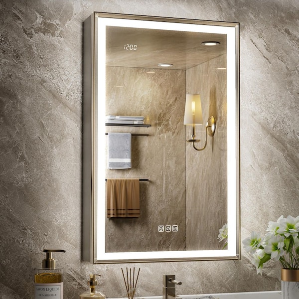 QueenFun Nova 20 in. W x 32 in. H Rectangular Aluminum Recessed/Wall Mount Dimmable Fogless Lighted Medicine Cabinet with Mirror