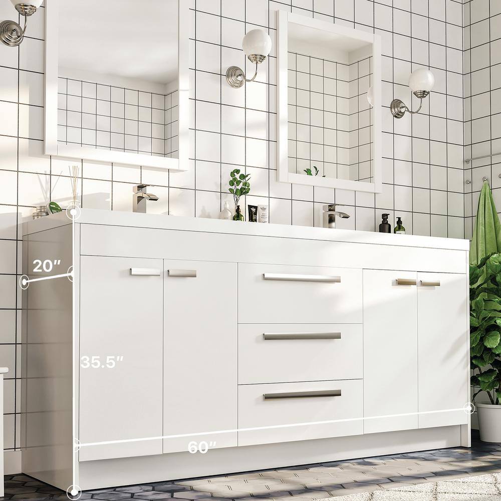 Eviva Lugano 60" White Modern Freestanding Double Bathroom Vanity with Acrylic Sinks